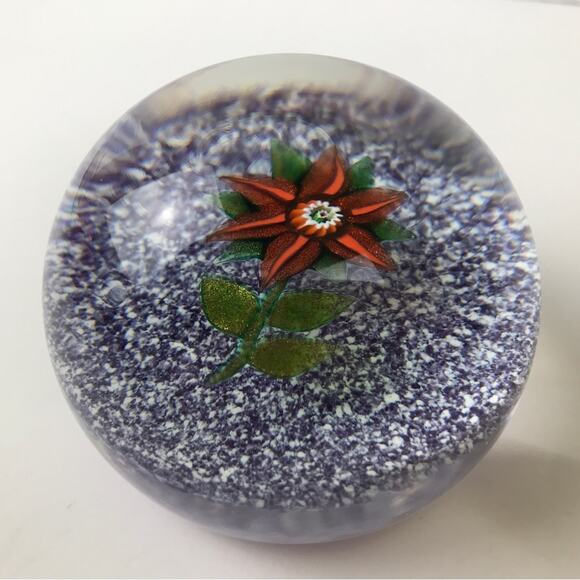 Paul Ysart Aventurine Flower Lampwork Purple Jasper Ground Paperweight Signed PY - Picture 3 of 16
